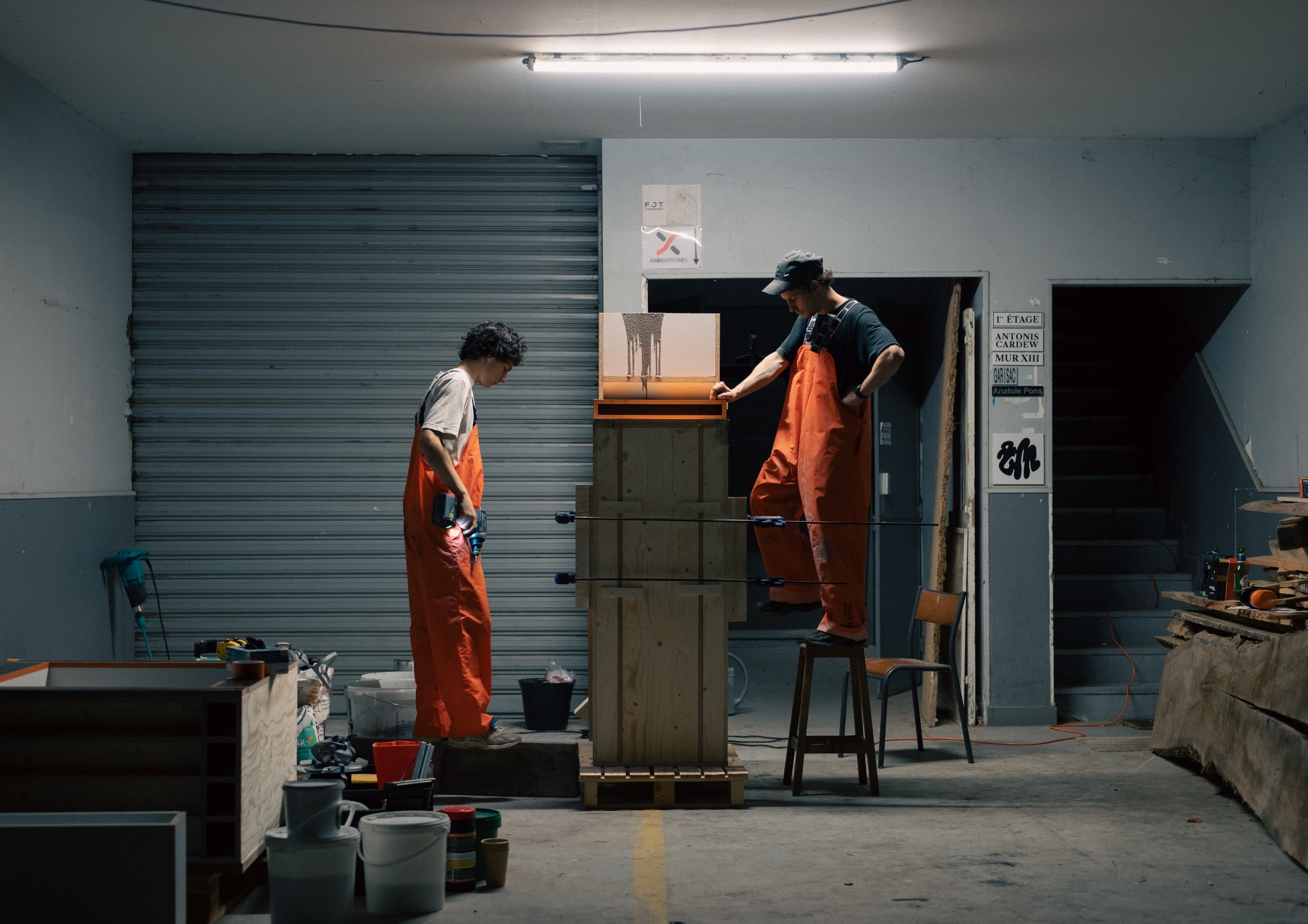 Two makers assembling a mould